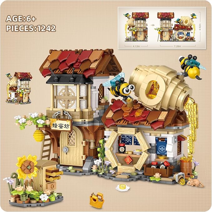 Honey Workshop Mini Building Blocks MOC Creative Building Toys Model Set for 7-9 Years Old Girls Boys 1242 PCS Simulation Architecture Construction Toy Gift Idea for Kids Adults