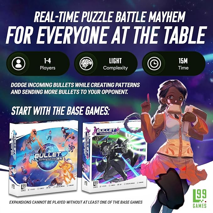 Bullet Heart – Puzzle-Battle Tabletop Game for 1-4 Players – 8 Heroines Unique Powers 4 Game Modes