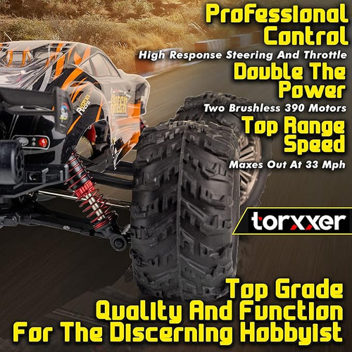 1:16 Scale Brushless RC Truck - High Speed Hobby Grade RC Car Hits 33 Miles Per Hour - Off Road 4WD for Grip on Any Terrain Ready to Run Waterproof Trophy Truck