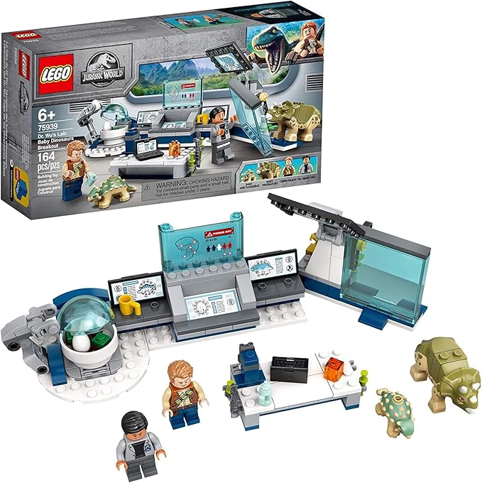 LEGO Jurassic World Dr. Wu's Lab: Baby Dinosaurs Breakout 75939 Fun Dinosaur Toy Building Kit Featuring Owen Grady Plus Baby Triceratops and Ankylosaurus Toy Dinosaur Figures (164 Pieces)