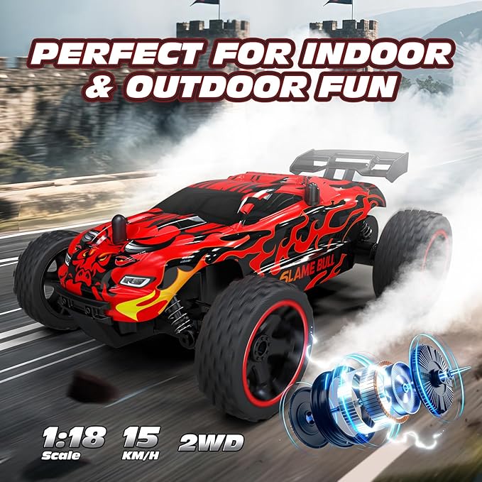 Tecnock RC Cars for Kids 1:18 Scale 2WD RC Car with USB-C Easy Charging 2.4GHz Remote Control Car with LED Lights &amp 50 Mins Playtime Toys Gifts for Boys &amp Girls Ages 8-12