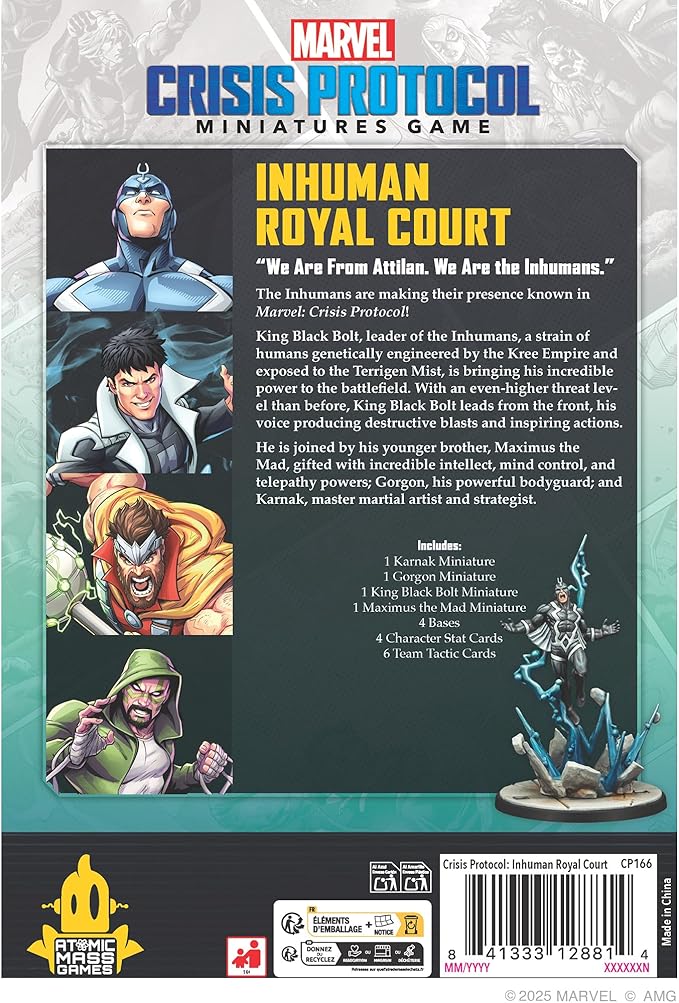 Marvel: Crisis Protocol Inhuman Royal Court Character Pack -Adds Maximus Karnak Gorgon and King Black Bolt Tabletop Superhero Game Ages 14+ 2 Players 90 Min Playtime Made by Atomic Mass Games