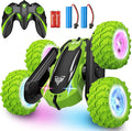 KKONES Remote Control Car 2.4GHz Electric Race Stunt Car Double Sided 360° Rolling Rotating Rotation LED Headlights RC 4WD High Speed Off Road Gift for 3 4 5 6 7 8-12 Year Old Boy Toys (Green)