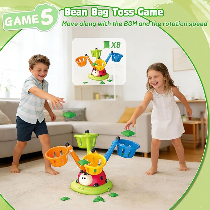 5 in 1 Musical Jump Bean Bag Toss Ring Game Baseball Toys and Stomping Launch Rocket Launcher for Kids Remote Control Indoor Outdoor Sports Toys for Kids Ages 4-8 3-5 Birthday Easter Gifts