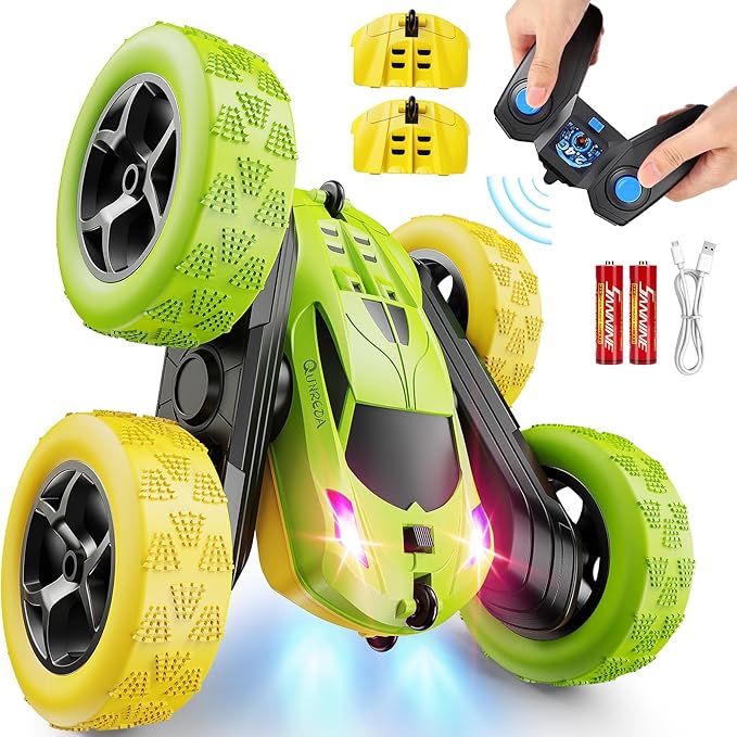 Remote Control Car RC Car Toys for 6-12 Year Old Boys Off Road RC Stunt Car 4WD 360° Rotating Remote Control Car for Kids Boys Girls Gifts for Birthday Christmas Yellow&ampGreen