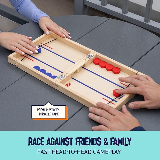 Pinbo Sling Puck Game (18) Premium Wooden Foldable Board | 2 Player Tabletop Game for Adults &amp Kids | Travel Friendly Classic Slingshot Game