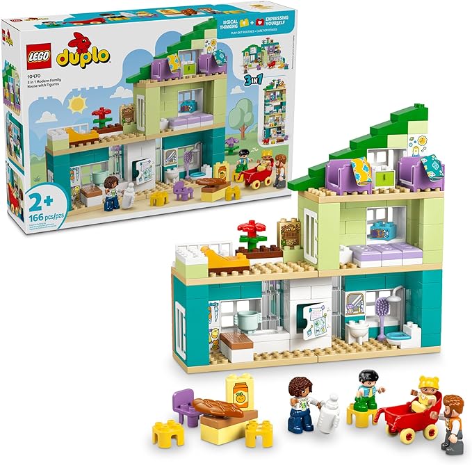 LEGO DUPLO Town 3 in 1 Modern Family House with Figures Building Toy - Learning Play Set for Toddler Boys &amp Girls Ages 2+ - Fine Motor Skills Toys for Preschool - Gift for Birthdays - 10470