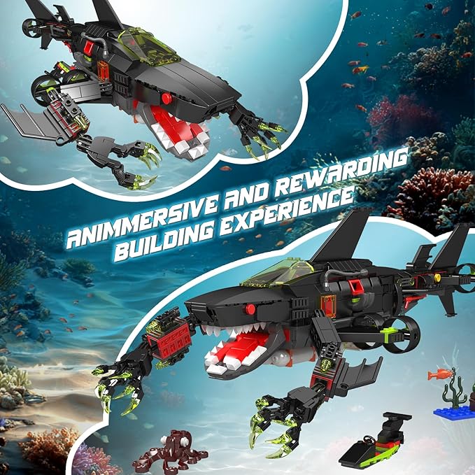 Mould King Shark Building Block Set Ideas Movable Ocean Animal Sea Fish Building Toy Home Decor Gift for Adult 1031 PCS
