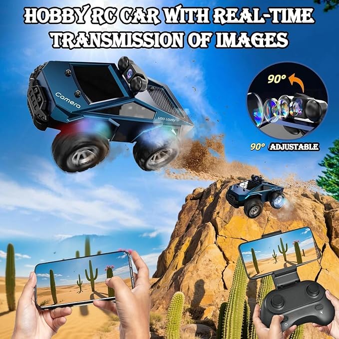 1:28 Scale FPV Monster Truck RC Cars with 720P HD Camera 2.4GHz Remote Control Car All-Terrain Off-Road RC Truck with Body Light 2 Rechargeable Batteries Toy Gift for Kids Adults Boys