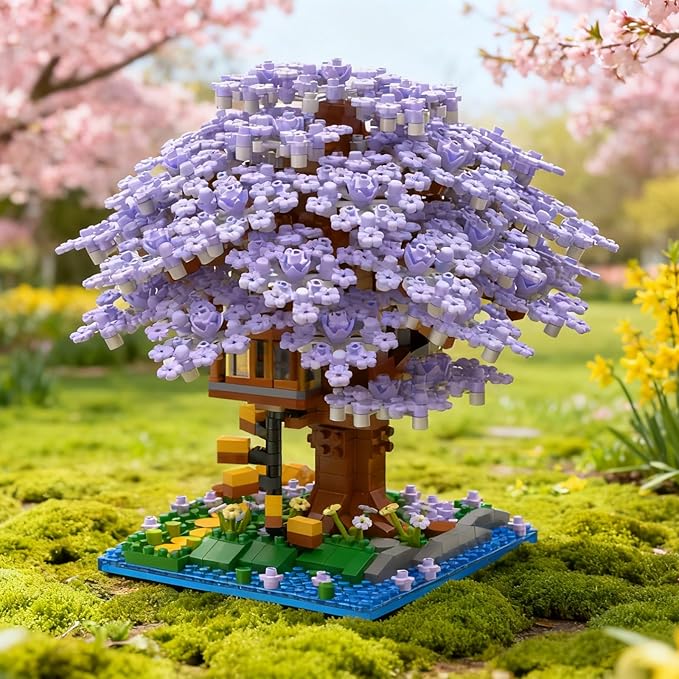 Beego 2 Bonsai Tree Cherry Blossom Building Toy Not Compatible with Lego Japanese Sakura Pink&ampPurple Flower House Building Micro Bricks Tree House Botanical Collection for Adults Teen (2201 PCS
