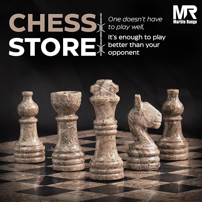 Marble Chess Set for Adults 10 Handmade Oceanic &amp Black Board Game with 32 Chess Pieces 2 Extra Queens &amp Storage Box Luxury Travel Game Elegant for Home Decor