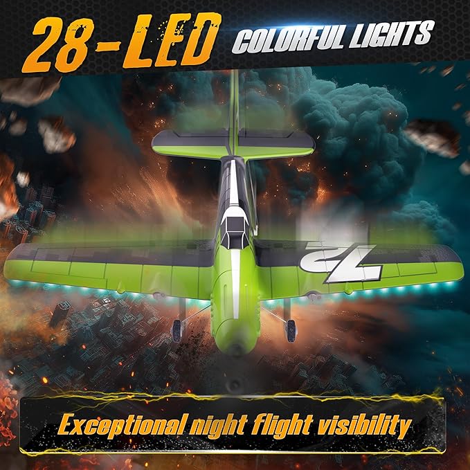 BEZGAR HQ089 RC Plane Drones for Kids 6-axis Gyro Remote Control Airplane RC Helicopter Easy Control for Beginners Toys with Colorful LED Navigation Lights(Green)