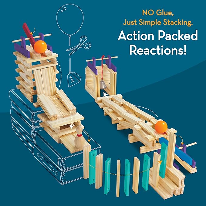 MindWare KEVA Contraptions Reactions Planks Building Toy - 178 KEVA Building Planks (191 Piece Set) - Free-Form Wood Building Set for Kids to Create Their Own Ball Maze – Ages 7 &amp Up