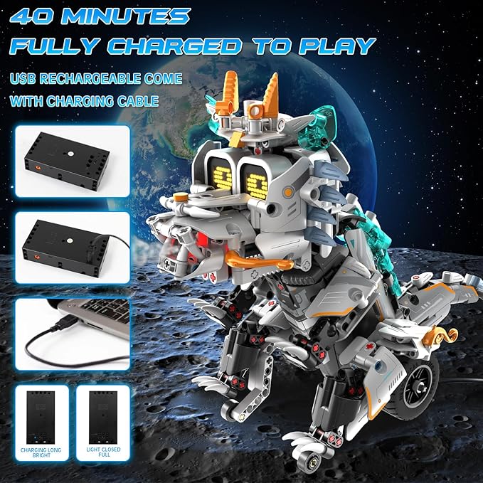 STEM Building Toys for Kids 6-14 Remote &amp APP Controlled 3in1 STEM Dinosaur Motorcycle Robot Building Kit for Kid with Music Spray 646 Pcs Building Blocks Set Birthday Xmas Gift Ideas for Boys G