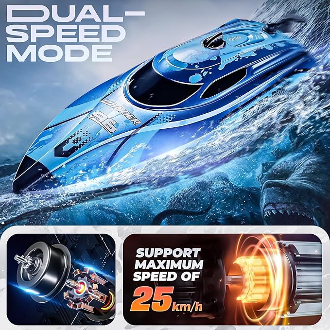 BEZGAR RC Boat 12 inch Remote Control Boat for Kids and Adults 25 KPH Fast RC Speed Boats with 700mAh Battery Ideal Waterproof Toy for Lakes &amp Pools - TX126 Blue