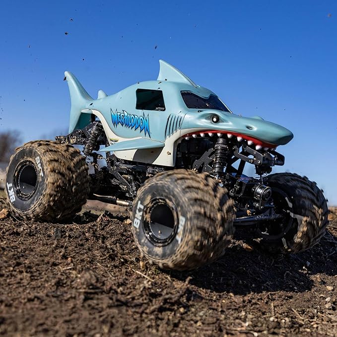 Losi 1/18 Mini LMT Megalodon 2S 4X4 RTR Brushed Monster Truck Battery &amp Charger Included Blue LOS01026T3