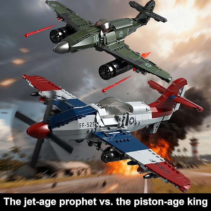 WW2 Military Airplane Toy Building Sets Compatible with Lego Me 262 Fighter Jet &amp P-51D Plane Army Model Kits for Military Fans Kids &amp Adult