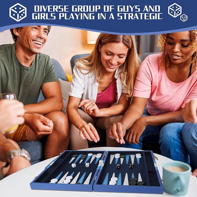Froggod 15 inch Backgammon Sets for Adults - Classic Board Game for Adults - Portable Travel Backgammon Set for 2 Players - Perfect Adult Board Games for Gifts &amp Family Fun(Vivid Blue)