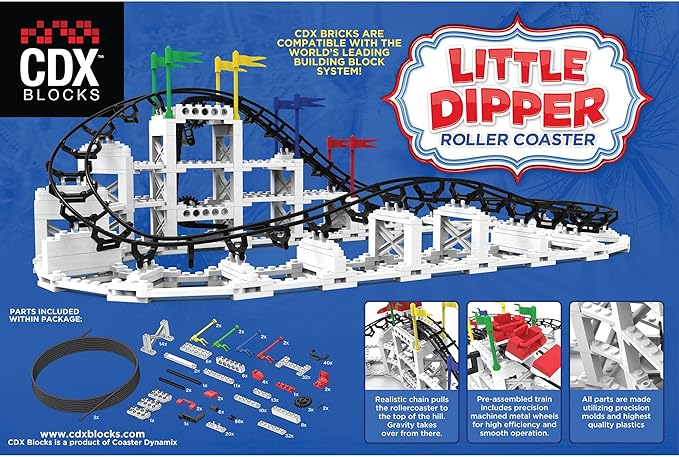 CDX Blocks: Little Dipper - 324 Pcs Building Brick Set Gravity Powered Roller Coaster Model Promotes STEM Learning