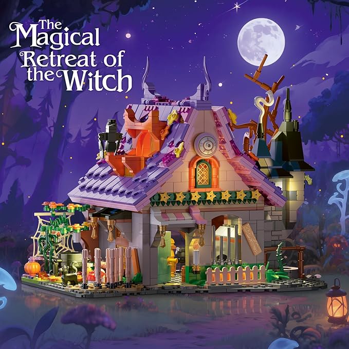 Magic House Set for Witches and Witches Building Set with Lights Over 1200 Halloween Haunted House Building Blocks for Kids and Adults 14 Halloween and Christmas (The Magical Retreat of The Witch)