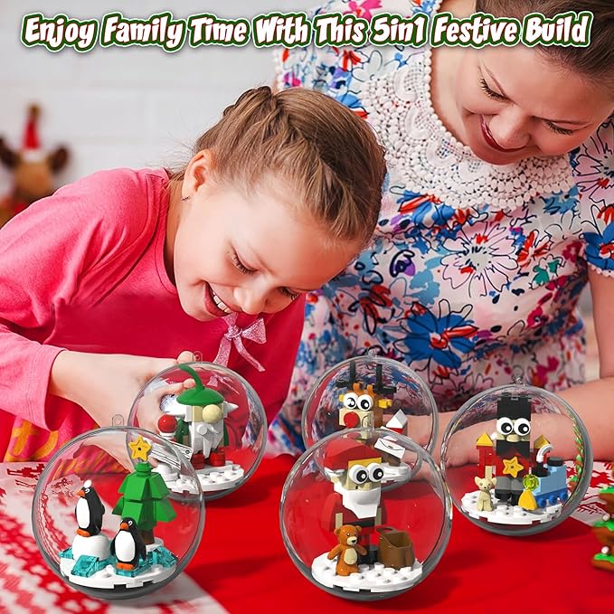 Christmas Tree Ornaments Building Blocks Christmas 2025 Christmas Decorations Ball Toys Included Santa Reindeer Nutcracker Gnome Penguin Xmas Ornaments for Indoor Outdoor 5packs