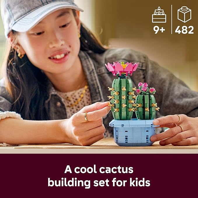 LEGO Botanicals Flowering Cactus Building Toy - Crafting Kit for Girls &amp Boys Ages 9+ - Gift for Birthdays - Cactus Room Decor for Display for Bedroom or Book Shelf - 11509
