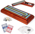 Wooden Cribbage Board Game Set with Cards and Metal Pegs 3 Track Cribbage Board with Storage Drawer Portable Travel Cribbage Set for Adults Families Seniors Camping &amp Game Night