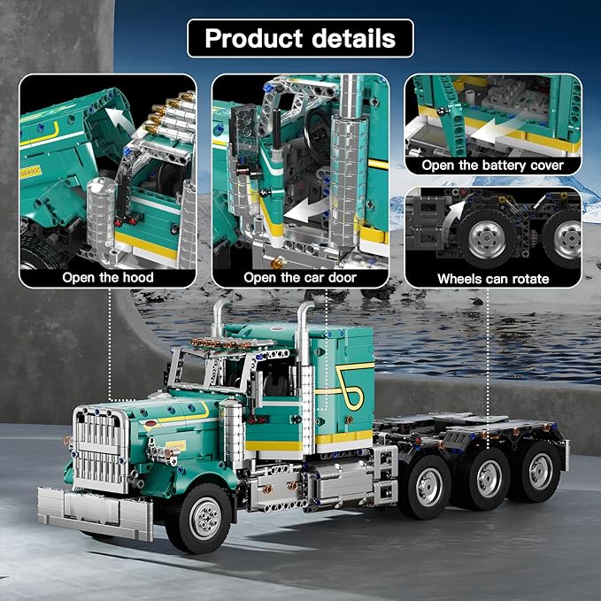 Mould King RC Semi Truck Toys Building Sets American Truck Toy for Aged 14+ 13201 Realistic Tractor Model with Motor Heavy Equipment Transporter Build and Display Blocks Kits (2064 Pieces)