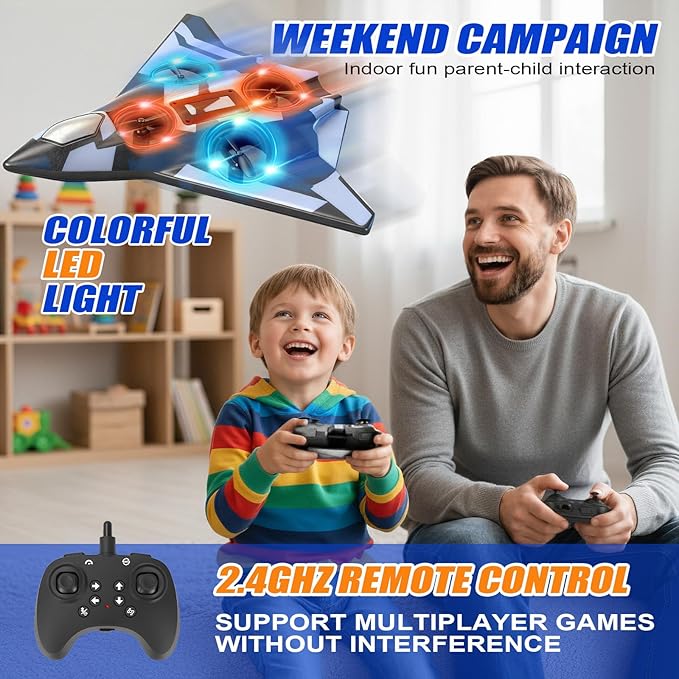 Foam Remote Control Airplanes for Kids &amp Adults | RC Fighter Jet with Light 360° Flip Fighter Jet Toys Stunt Roll Airplane Toy Great for Beginners Christmas &amp Birthday Gift for Kids Boys Ag
