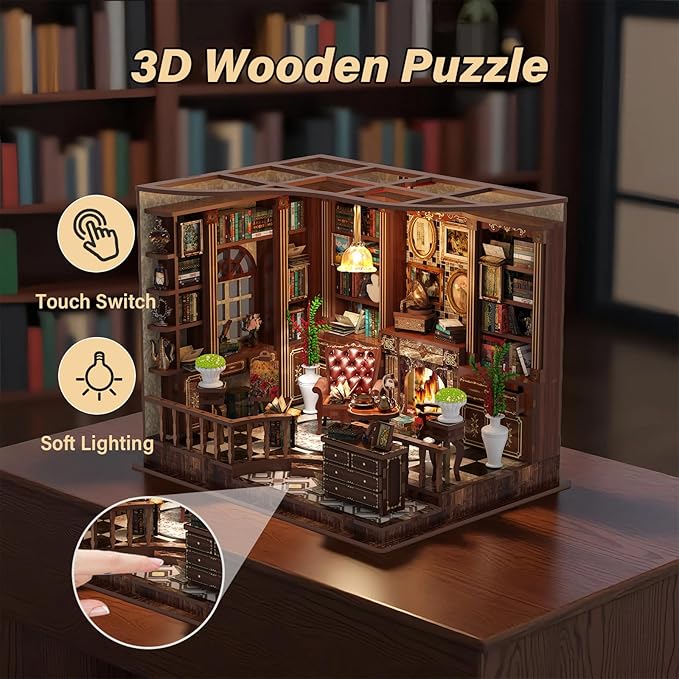Book Nooks for Adults DIY Miniature Dollhouse Book Nook Kit Model Kits Craft Kits for Adults 3D Wooden Puzzle Book Nook Craft Bookshelf Decor Adult Craft Kits Gift with Led Light