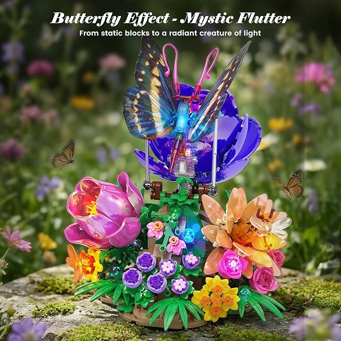 Butterfly Building Sets with Moving Wings &amp LED Lights Botanical Flowers Collection Building Blocks for Adults Butterfly Gifts Model Building Kits for Mom Girlfriend Wife on Birthday Valentine's