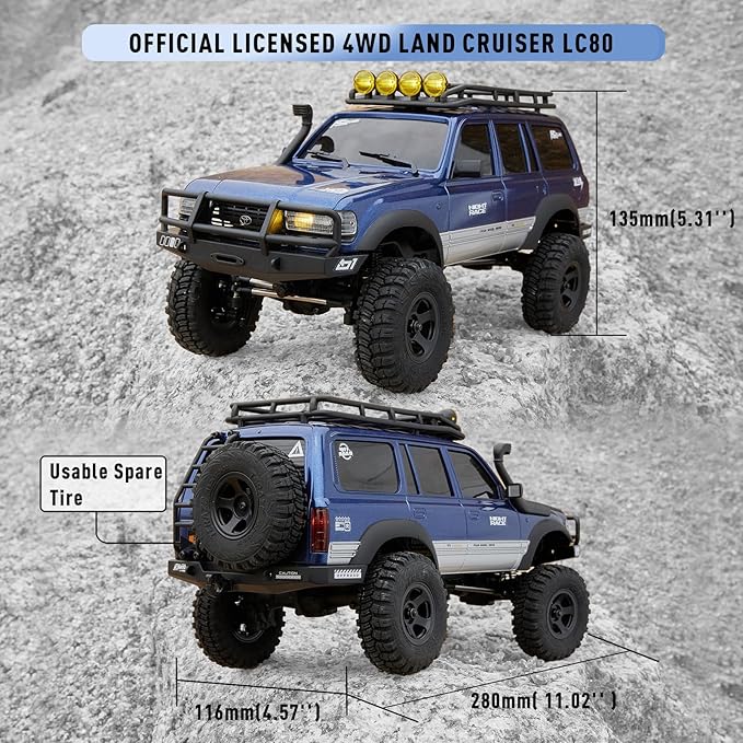 BEEZRC FMS RC Crawler 1/18 FCX18 Land Cruiser LC80 RTR Toyota Licensed 4WD RC Rock Truck 2.4Ghz 900mAh Hobby Grade RC Car Model Mini Remote Control Car Off Road Vehicle FMS11831RTRYL (Yellow)