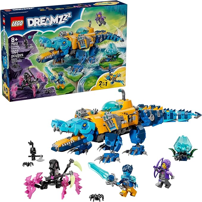 LEGO DREAMZzz Crocodile Submarine Building Toy for Boys &amp Girls - Pretend Play Set for Kids Ages 8+ W/2 Build Options - Includes 3 Minifigures &amp Treasure Creature - Gift Idea for Birthdays -
