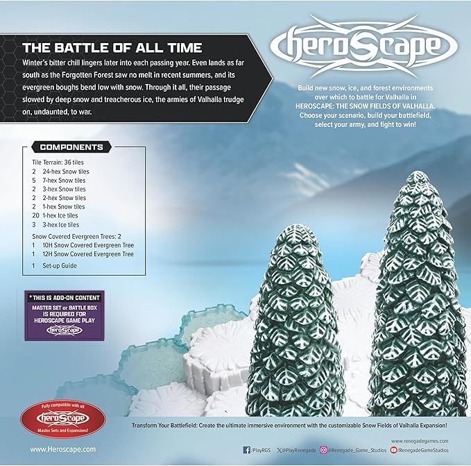 Renegade Game Studios Heroscape Terrain Expansion: The Snow Fields of Valhalla with 120 Hex-Tiles &amp 2 Evergreen Trees