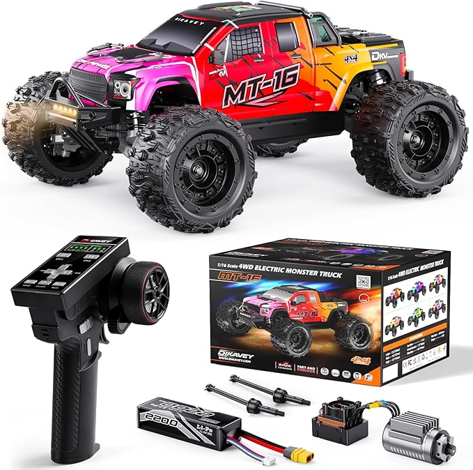 1/16 50MPH Brushless 4WD RC TruckUpgradeable All-Terrain Remote Control Cars with 3S BatteryWaterproof Fast Off-Road RC Truggy for AdultsSuitable as Gift for Snow/Sand Adventures-Gradient Red