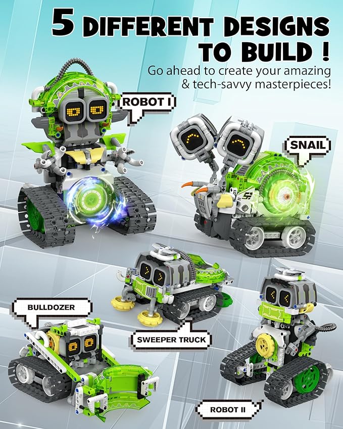 5in1 STEM AI Robot Toys Building Set 478Pcs APP &amp Remote Control Engineering Erector Blocks for Kids Age 6-8 Coding Interactive Educational Christmas Birthday Gift for 10-12 Year Boys &amp Girl