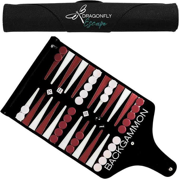 Roll-Up Travel Backgammon Game | Lightweight Roll-up Backgammon Set | Travel Backgammon Sets for Adults | Travel-Size Strategy Game for Camping Backpacking or Beach | Wine &amp White