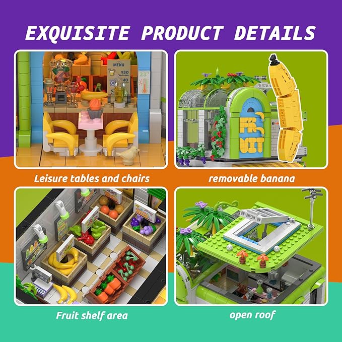 Banana Shop House City Building Sets Creative House Modular Architecture Toy with LED Lights STEM Educational Construction Kit Birthday Gifts for Adults and Kids Boys Girls Age 8-12+ (2165 PCS)
