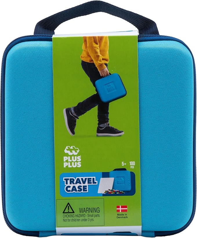 Plus Plus Building Set with Travel Case 3D Open Ended Stem Toy for Kids 100 Mini Interlocking Pieces 1 Baseplate - Basic Mix