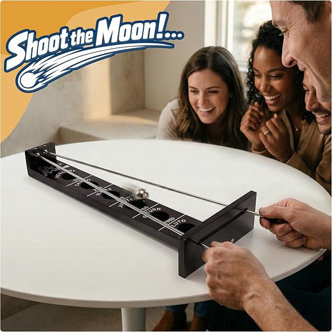WE Games Shoot The Moon Game Large 18 inches Black Stained Solid Wood Board with Metal Ball and Rods Retro Balancing Game for Family and Bar