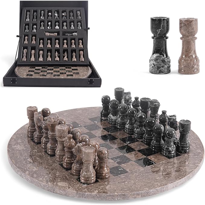 Marble Chess Set for Adults with Complementary Storage Box 15 Oceanic &amp Black Handmade Chess Board Game with 2 Extra Queens Unique Gift &amp Home Décor