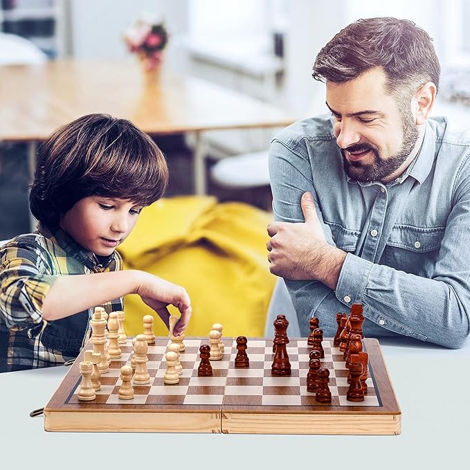 Chess Board Sets 15 Inch Magnetic Chess Set for Adults &amp Kids Checkers Board Game Handmade Folding Chess Boards with 2 Extra Queens by Kiapeak