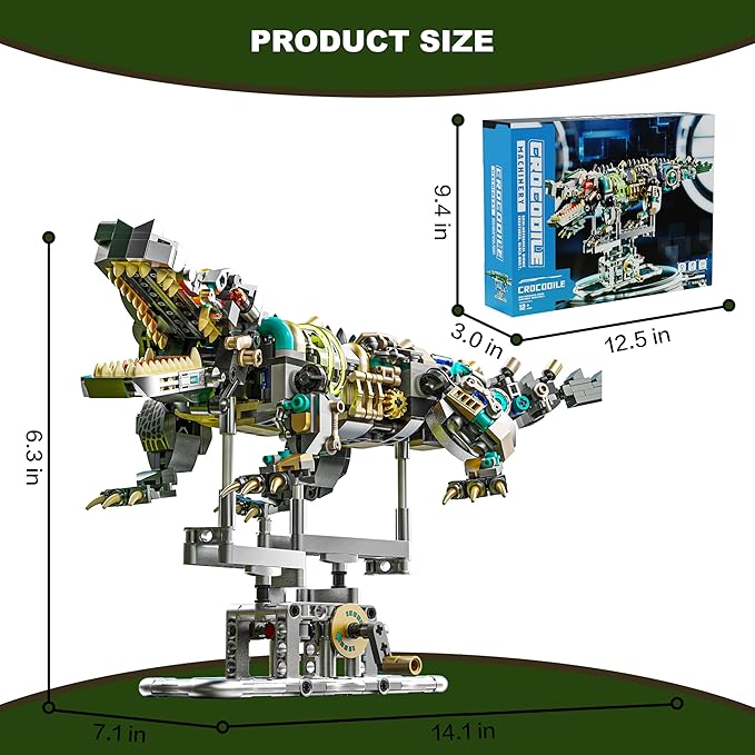 Mechanical Crocodile Building Set with Lights and Display Stand Lego-Compatible Animal Building Blocks Toy Home Decor Gift for Boys Teens Kids and Adults Aged 12+ (996 Pieces)