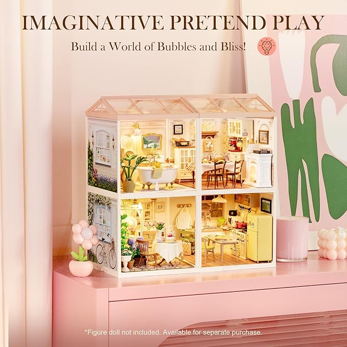 Rolife Super Creator-DIY Plastic Miniature House for Adults Mini Blocks Model Kit Building Sets DIY Crafts/Hobbies/Building Blocks Toys for Adults (Pop Bubble Bathroom)