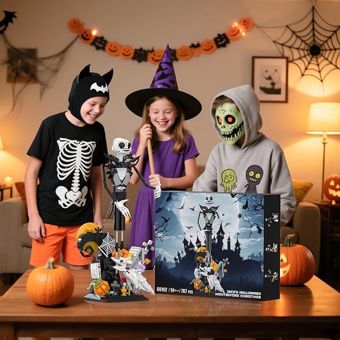 Horror Skull Building Set Before Christmas Haunted House Building Blocks Set Pumpkins and Skeleton Ghosts Halloween Christmas Building Toys Gifts for Movie Fans Adults