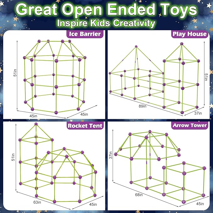 V-Opitos 180 Pack Glow in The Dart Fort Building Kits for Kids Age 4 5 6 7 8+ Years Old STEM Building Toys for DIY Castles Tunnels Ideal Christmas Birthday Gifts for Boys &amp Girls