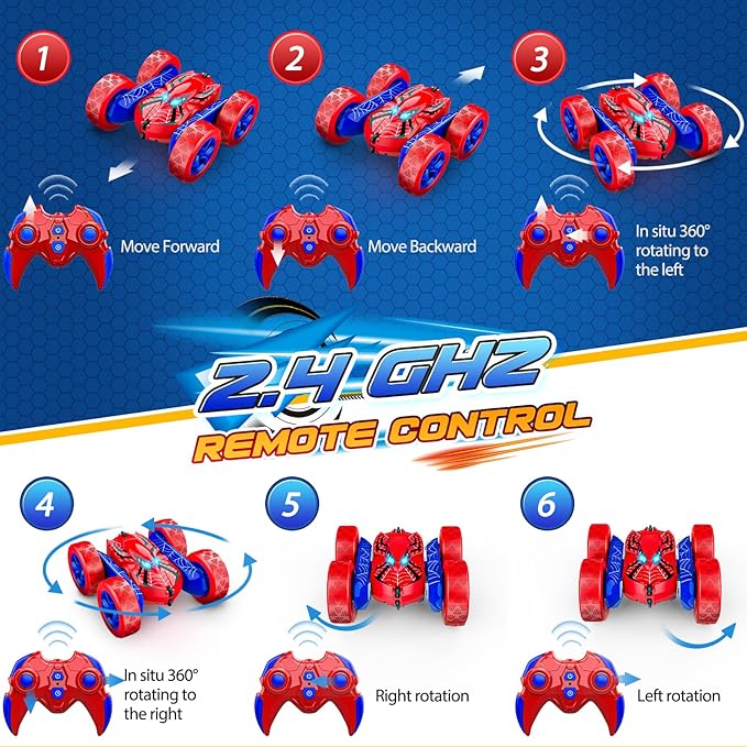RC Cars Toys for 3 4 5 6 7 8 9 10 Year Old BoysDouble Sided 360° Flip 4WD Remote Control Car 2.4GHz Electric Rechargeable Toys for Ages 4-6 5-7 for Birthday Christmas Basket Stuffers