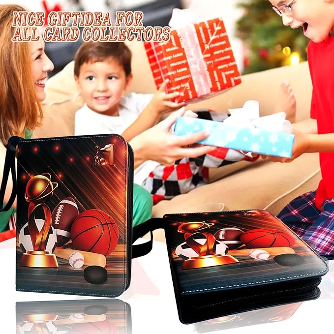 Sports Card Binder 900 Pockets Trading Card Binder with 50 Sleeves Fits 900 Sport Cards Sports Card Holder Binder with Zipper Soccer Football Baseball Basketball Hockey Card Gifts Collection Storage