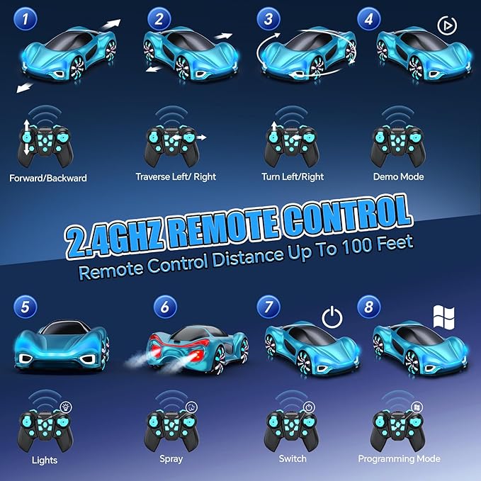 Remote Control CarRC Cars Boys Toys for 6 7 8 9 10 11 12 Year Old 2.4GHz 360° Rotate RC Cars with Cool Lights Music &amp Spray Effects Cool Birthday for Kids &amp Boys 6-12