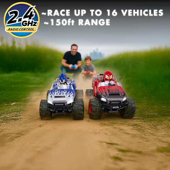 NKOK RC Sonic Racing CrossWorlds Monster Truck Knuckles Ready-to-Run 2.4GHz Remote Control Turbo Boost Wheelie &amp Donut Action All-Terrain Off-Road Ages 6+ Fun Gift for Kids Toy Award Winn